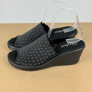 Skechers Cali Rumblers Silky Smooth Jeweled Wedge Sandals Womens 9 Black